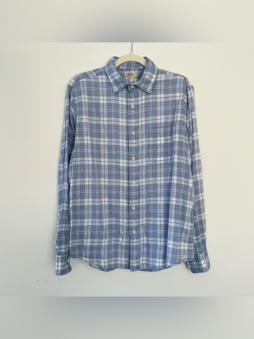 Faherty Plaid Button Up Shirt Ventura Steel Heather Long Sleeve Mens Medium Blue - Picture 3 of 11